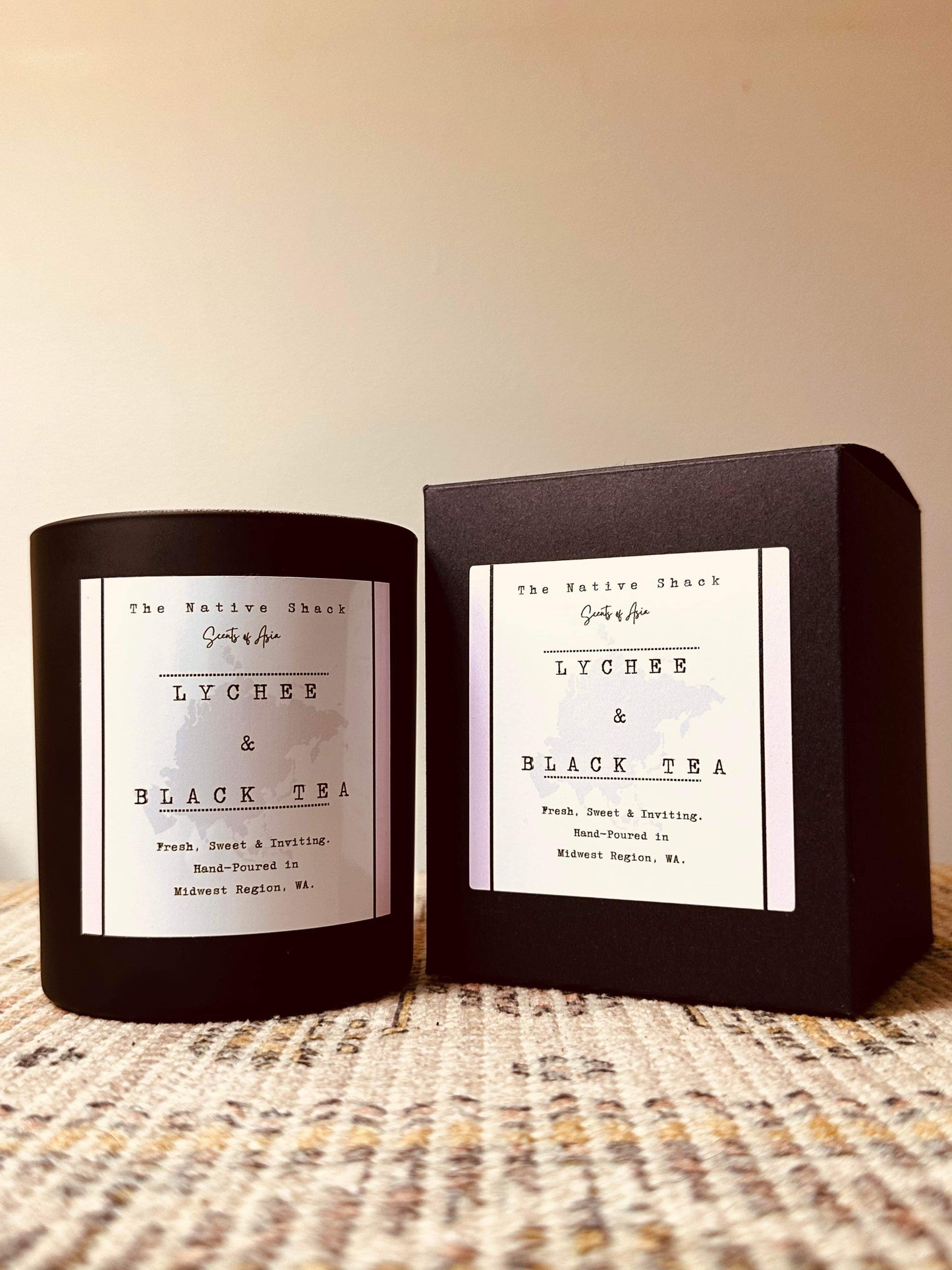 Black Boxed Candle - Lychee & Black Tea